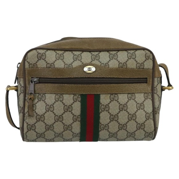 GUCCI GG Supreme Web Sherry Line Shoulder Bag PVC Beige Green Red Auth 98780 - Picture 13 of 16